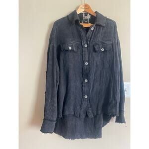 Oli & Hali mineral wash black waffle gauzey button down shacket oversized M